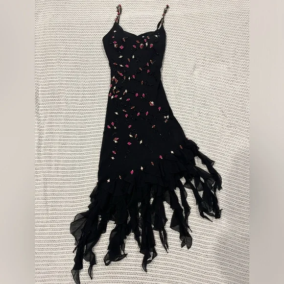 Vintage 90’s Y2K 100% Silk Dress Rose Vintage Beaded Dress Silk Slip Dress Fairy - Picture 10 of 17